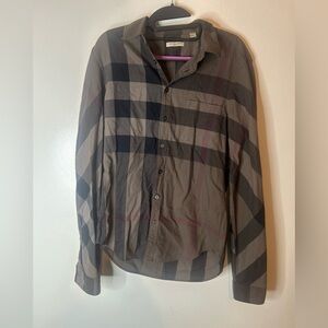 Burberry Brit Check Stretch Cotton Poplin Shirt Beige Dark Brown